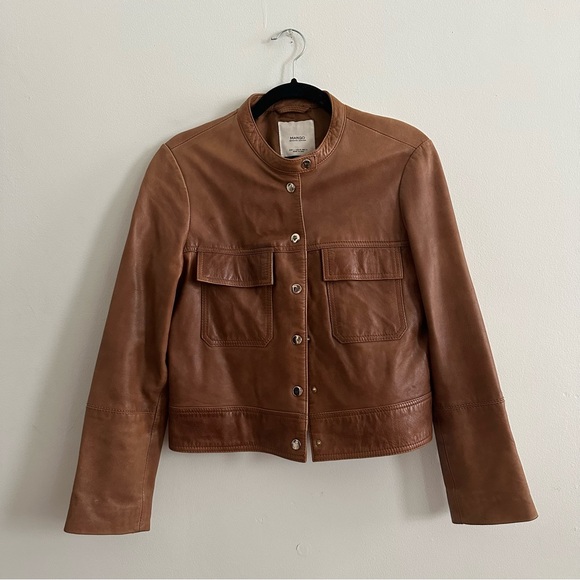 Mango Brown Leather Jacket - Picture 1 of 9